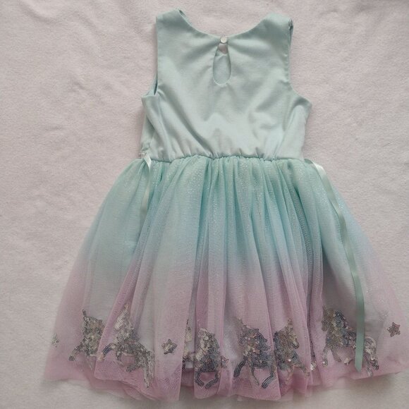 Zunie Girls Unicorn Ombre Tulle Dress 4 Sequins Green Blue Purple Party Wear - Picture 8 of 10